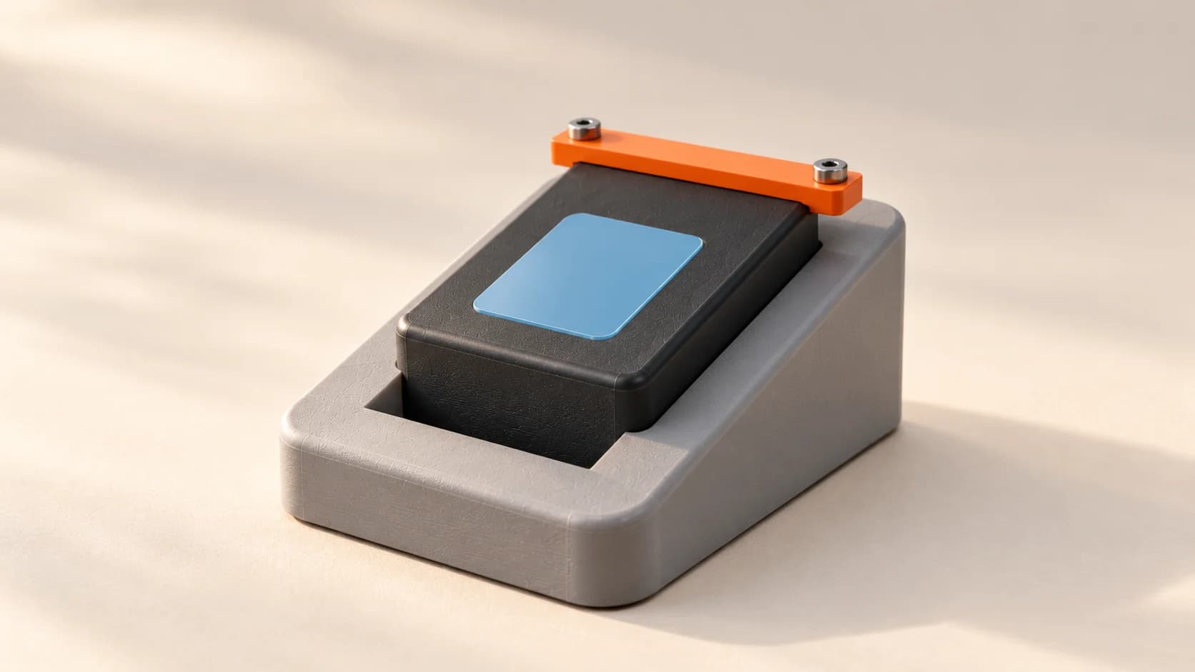 The biometric scanner holder on a plain studio surface